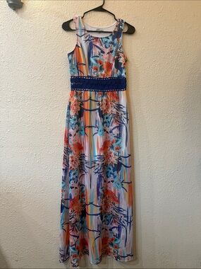Charlotte Russe Multicolor Floral Maxi Dress with Navy Waistband